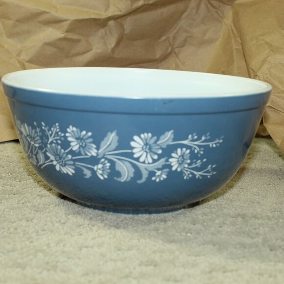 Pyrex Vintage Colonial Mist Nesting Mixing Bowl 403 White On Blue - Picture 1 of 6